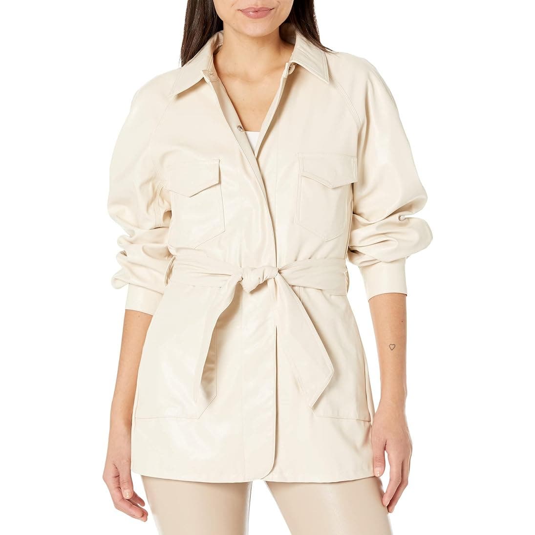 7 For All Mankind Faux Leather Cinch Balloon Jacket In Antique White