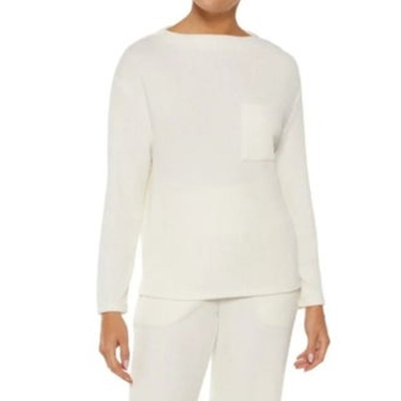 Three Dots Women's Long-Sleeve Bexley Pocket Sweater in Egret Cream