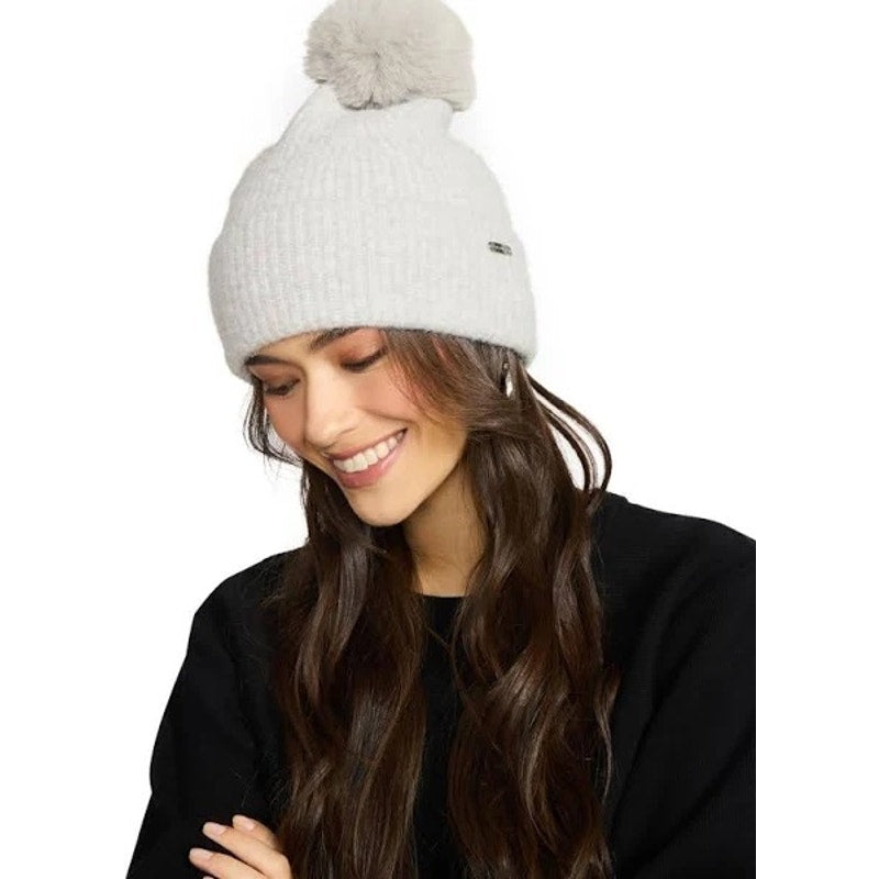 Steve Madden Beanie Faux Fur Pom Pom in Heather Gray