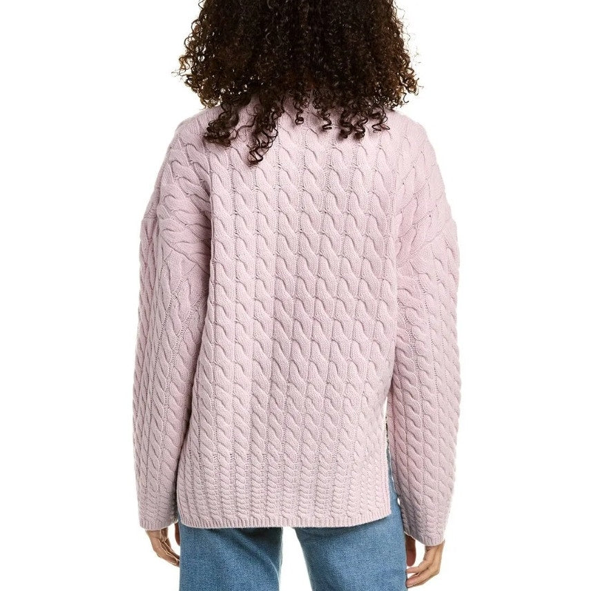 Theory Women's Karenia Cable Knit Wool Cashmere Blend Sweater in Pink, Medium