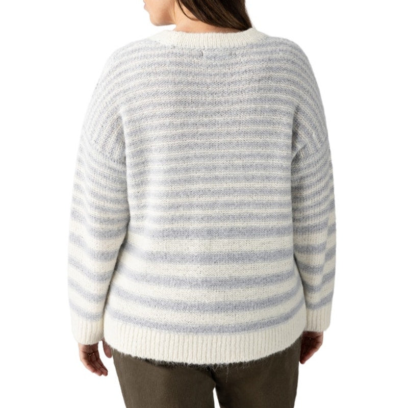 Sanctuary Women's Fuzzy Long Sleeve Tunic Sweater in Pearl Blue Chalk Stripe, XL