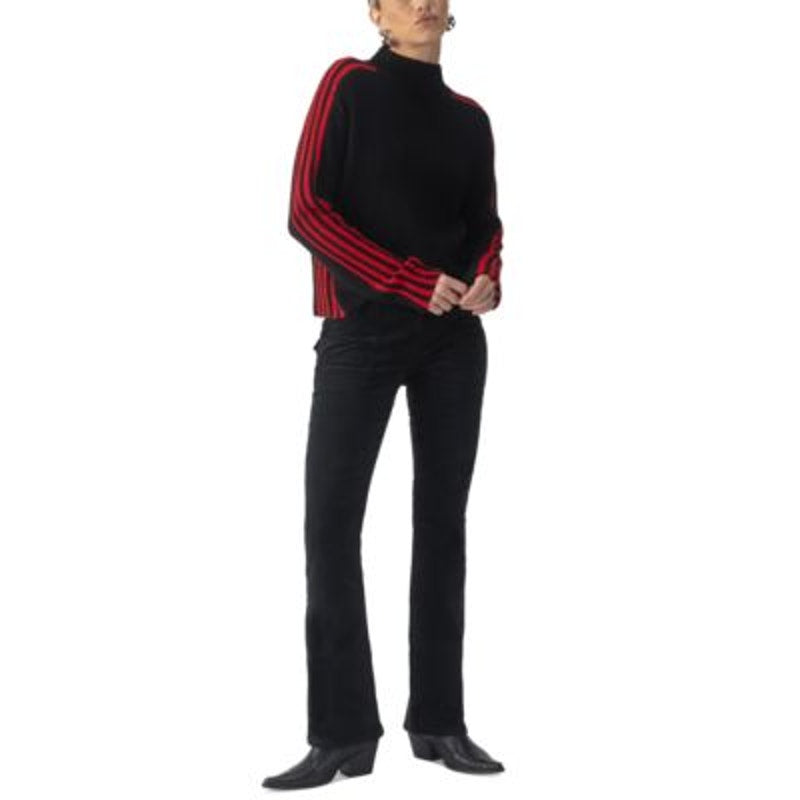 Sanctuary Women's Striped Mock-Neck Long-Sleeve Sweater in Black Red Multi