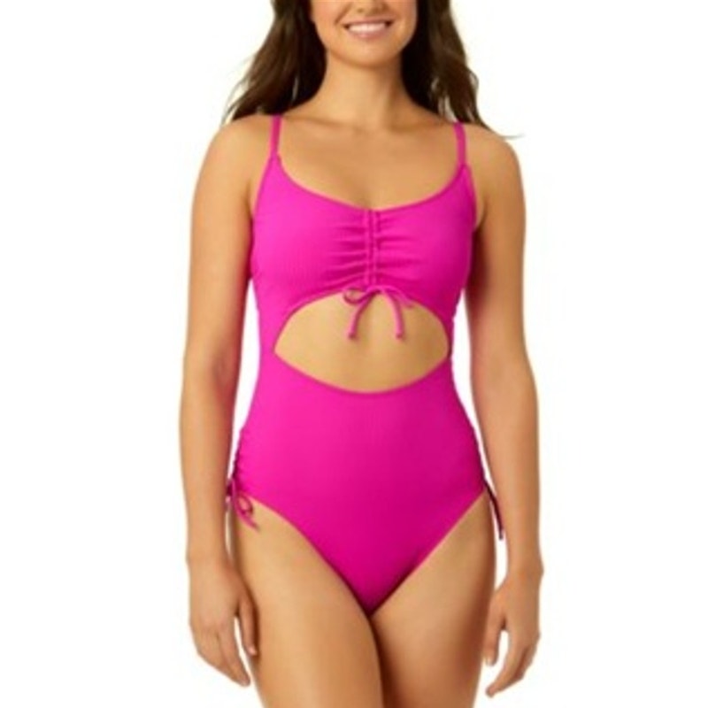 Salt + Cove Juniors' Adjustable-Cinch Ribbed One-Piece Swimsuit In Pink