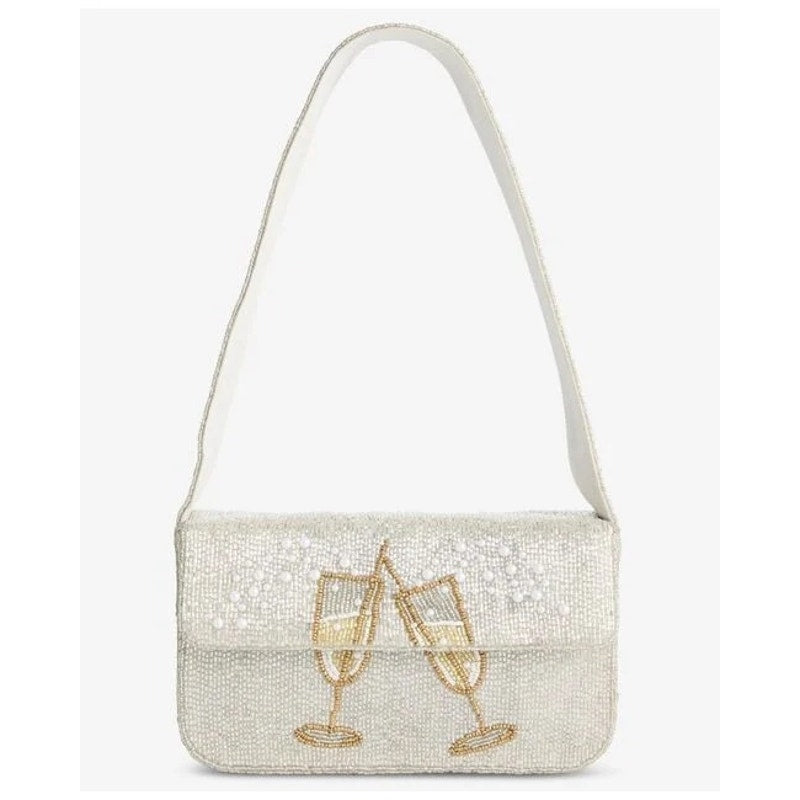 On 34th Hand Beaded Shoulder Bag In Silver Champagne