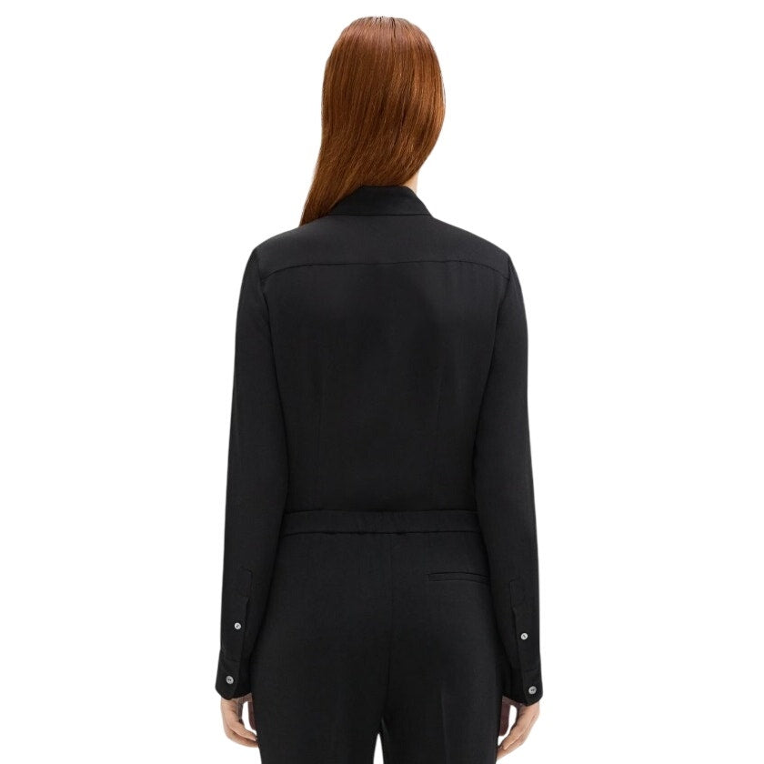 Theory Straight Shirt in Pure Silk Oil Black
