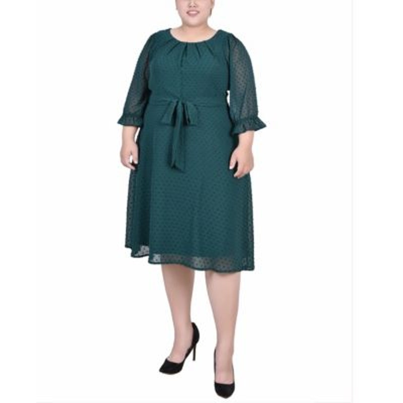 NY Collection Women's Plus Size 3/4-Sleeve Midi Dress in Botanical Garden Green