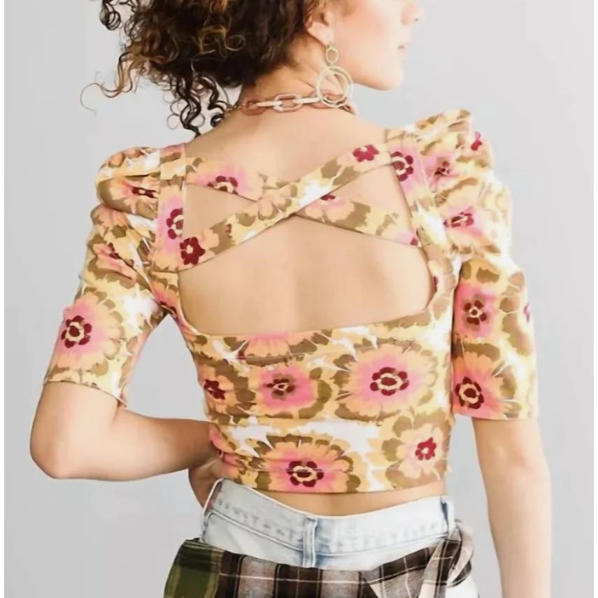 Free People Women's Give Me More Cotton Square Neck Ivory Combo Top