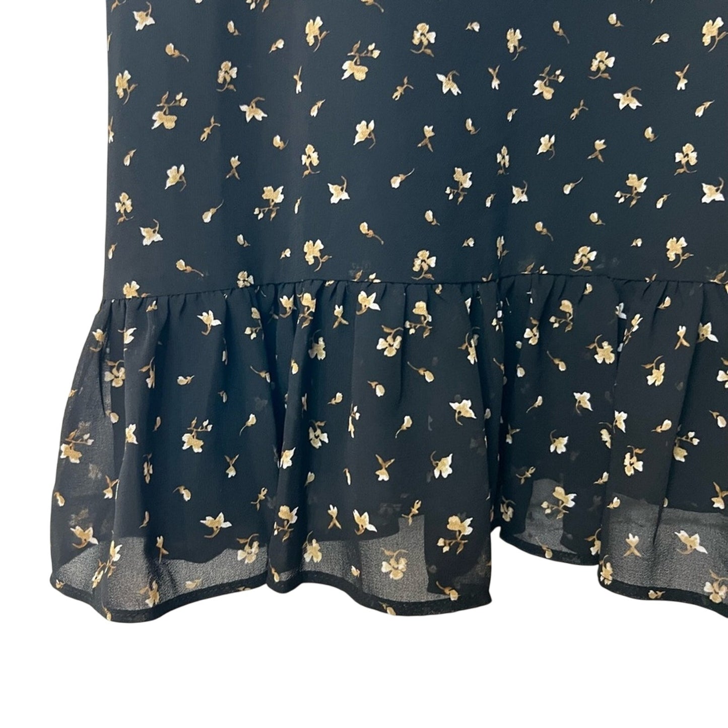 Michael Kors Black Spaghetti Strap Dress w/ Brown & White Floral Print