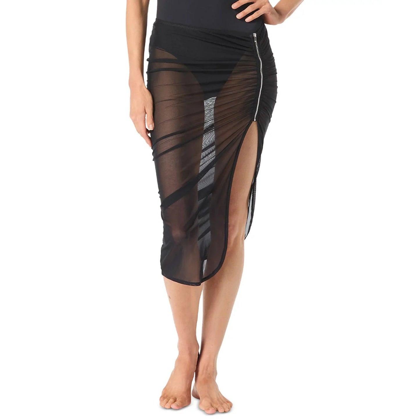 MICHAEL Michael Kors Sheer Zipper Cover-Up Skirt in Black