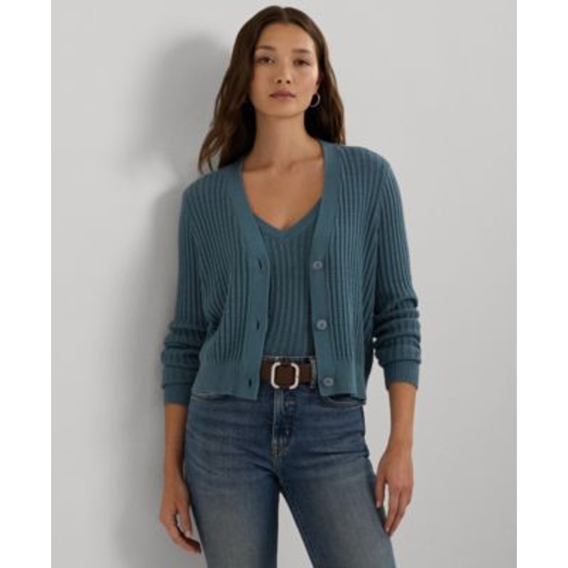 Lauren Ralph Lauren Women's Cropped Long-Sleeve Cardigan in Blue Dusk