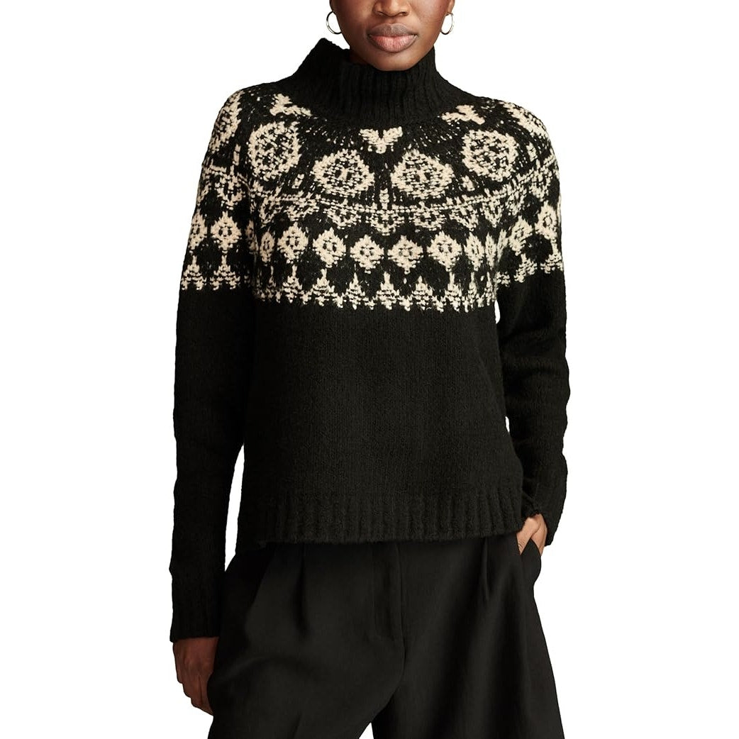 Lucky Brand Women's Fairisle Mock-Neck Sweater in Black Combo