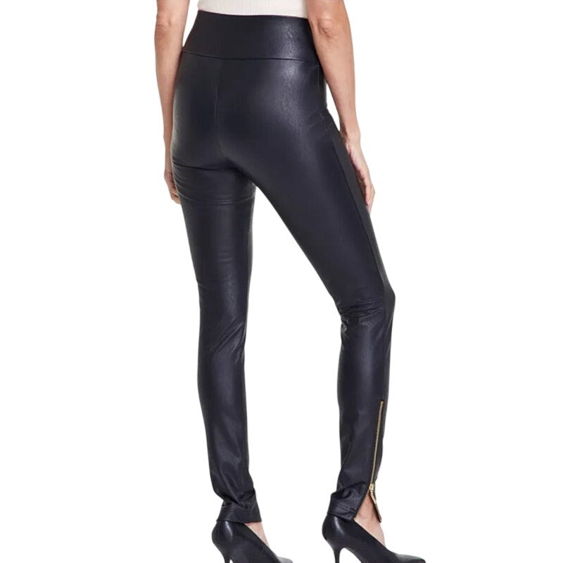 INC International Concepts Women's Mid-Rise Skinny Faux-Leather Pants Deep Black