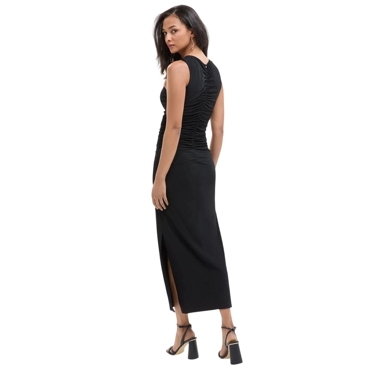 Hugo Boss Orange Women's Sleeveless Ruched Keyhole Dress in Black