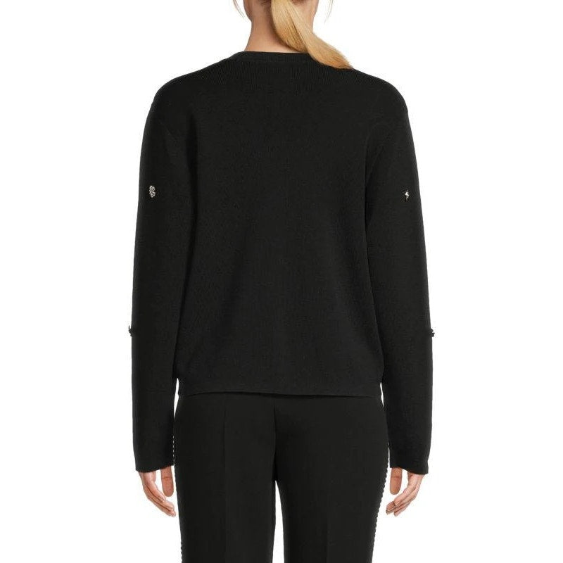 Karl Lagerfeld Paris Women’s Black Floral Embellished Open Cardigan