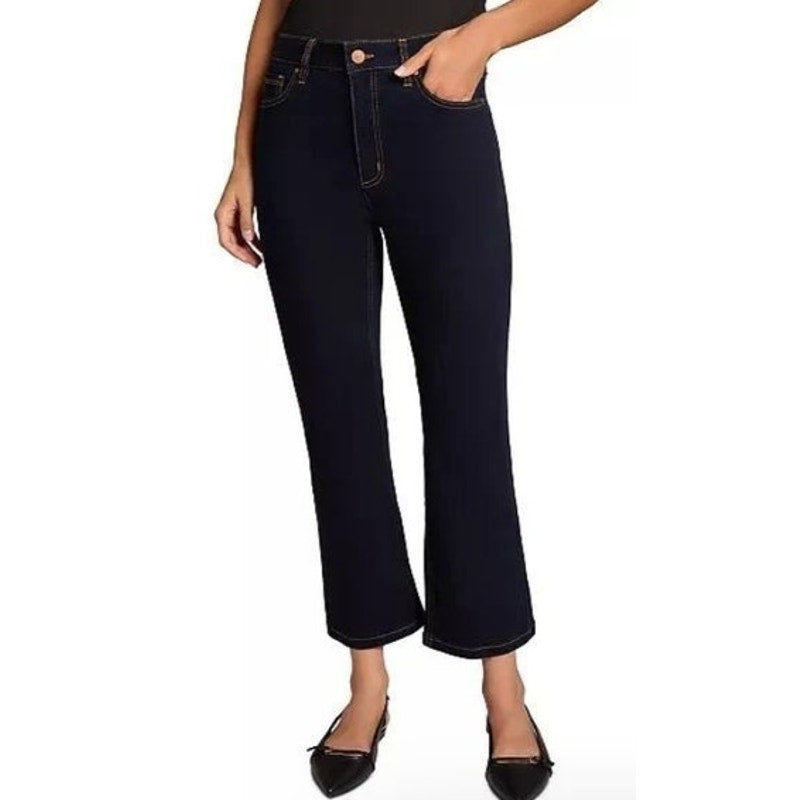 Jones New York Women's Petite High-Rise Kick Flare Crop Jeans in Dark Blue