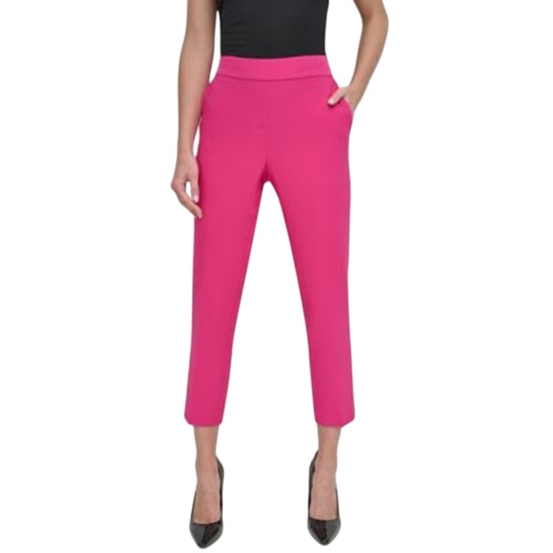 DKNY Petite High Rise Cropped Pull-On Pants in Wild Berry Pink
