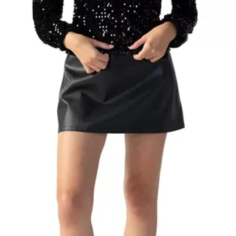 Sanctuary Women's Faux Leather Mini Skirt In Black Noir, Size 6