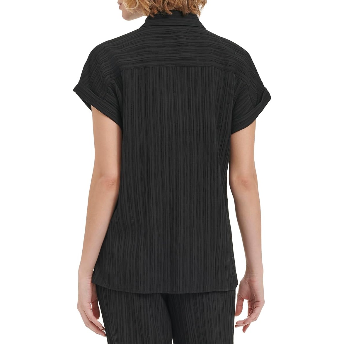 Calvin Klein Women's Collared Short Sleeve Button Up Top in Black