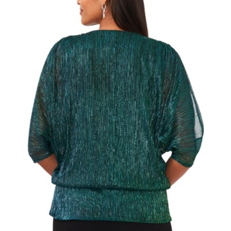 MSK Women's Split-Sleeve Shimmer Blouse in Dazzling Jade Green