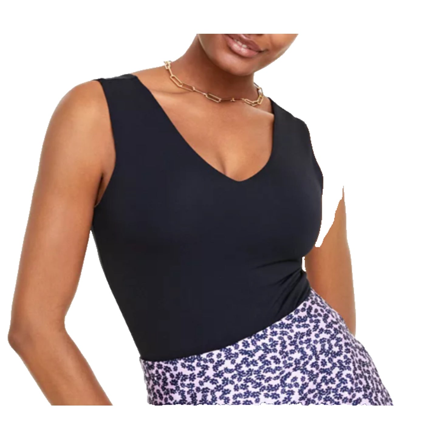 On 34th Women's Knit Double V-Neck Bodysuit in Deep Black
