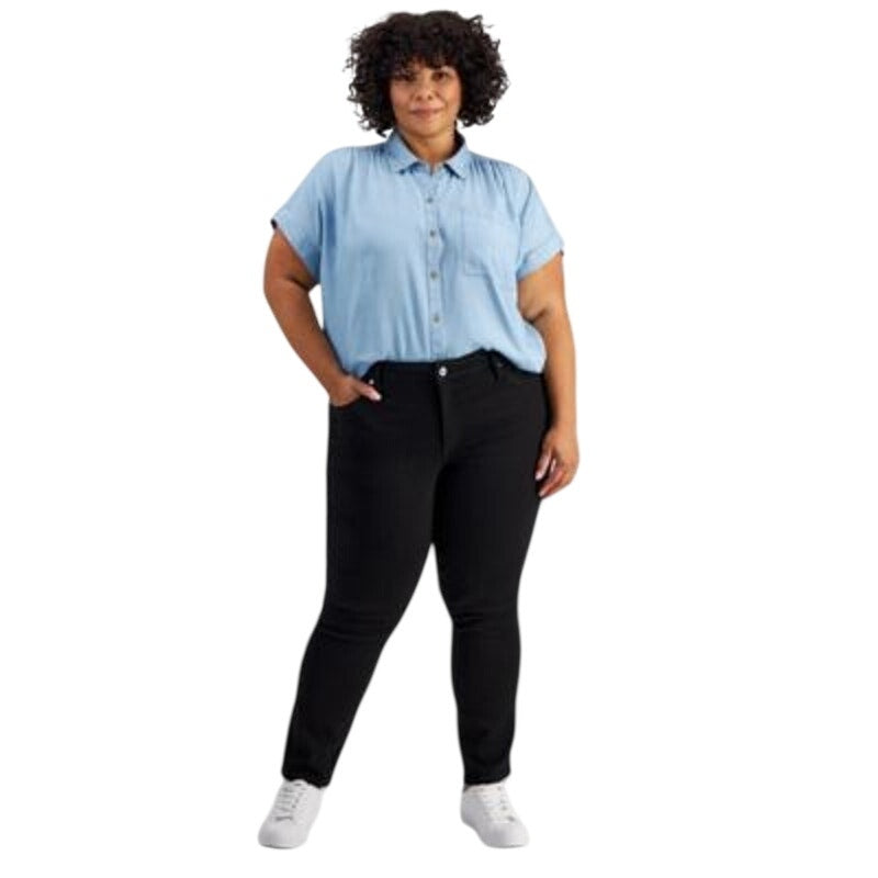 Style & Co. Women's Plus Size Mid-Rise Slim-Leg Stretch Jeans in Deep Black