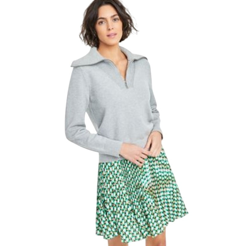 On 34th Women's Striped Half-Zip Sweater in Light Grey Heather