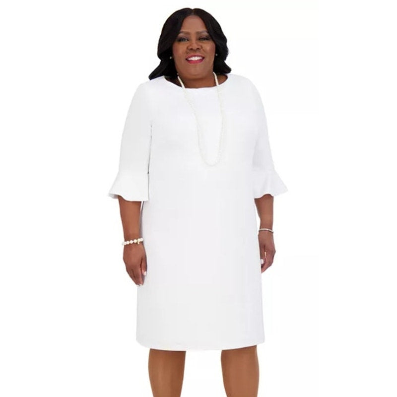 Kasper Women's Ruffled-Hem 3/4-Sleeve Dress in White