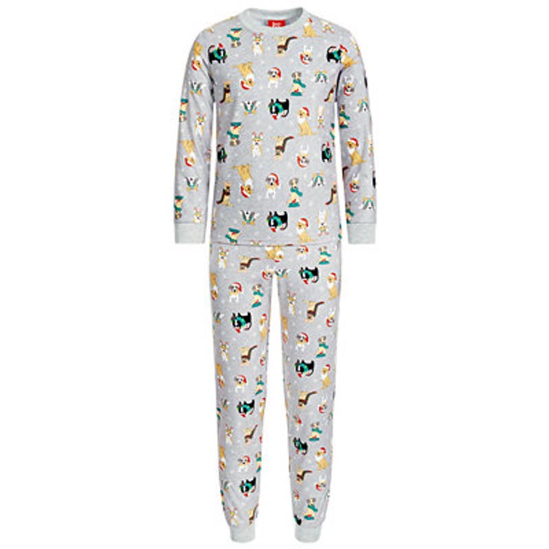 Family PJs Kids Matching Gray Holiday Cats & Dogs Pajama Set