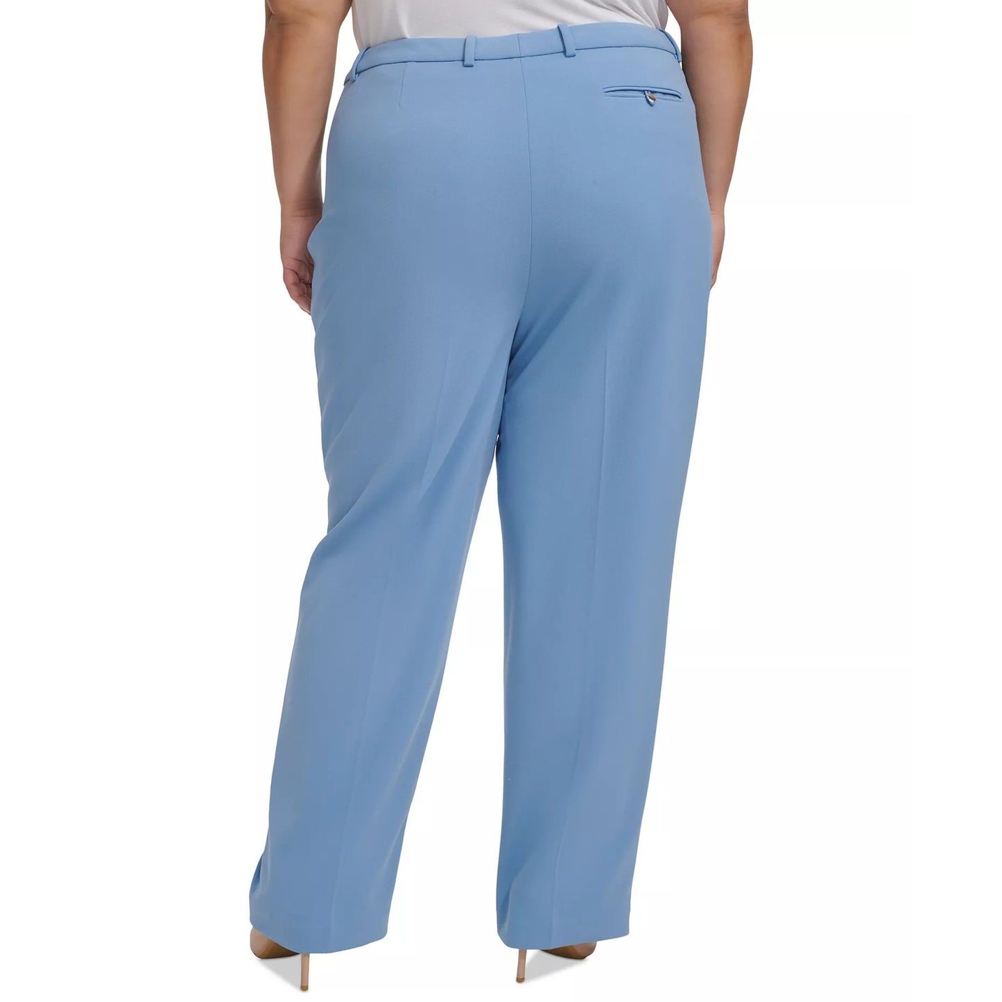 Calvin Klein Plus Size Mid-Rise Straight Leg Buttoned-Tab Pants in Blue