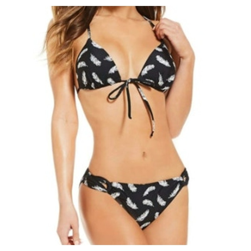 GIANNI BINI Ladies Black Push Up Bikini w/ White & Gold Feather Print, Size L