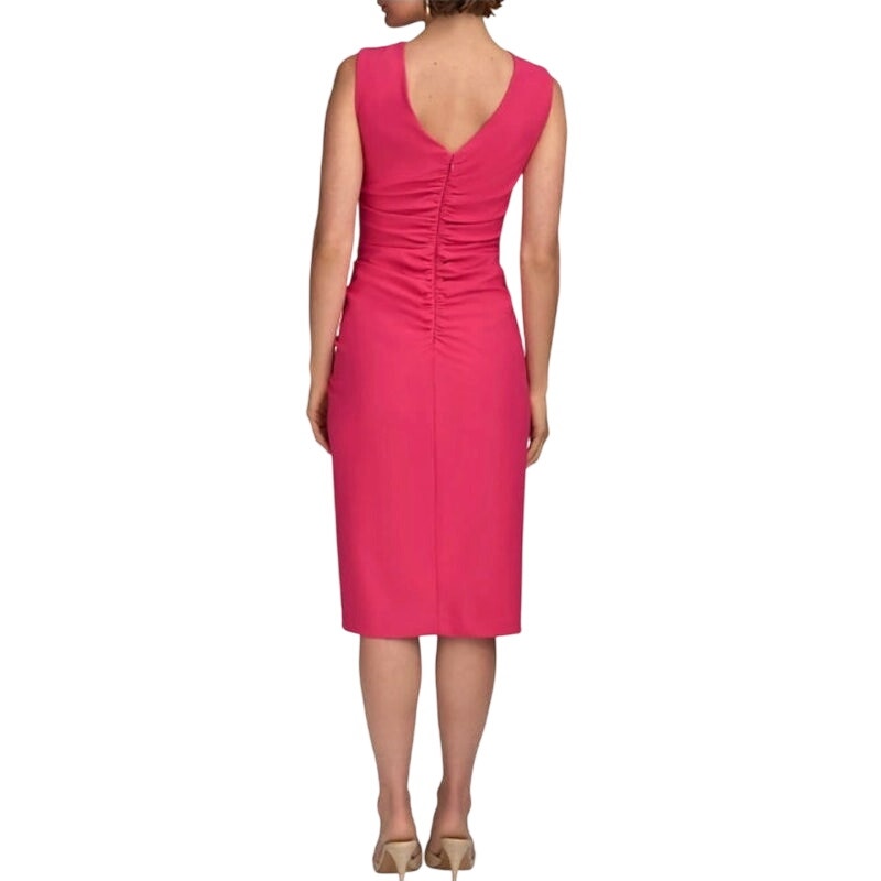 Donna Karan Women's Sleeveless Ruched Sheath Dress in Hot Pink