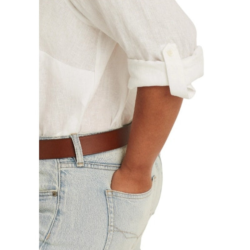 Lauren Ralph Lauren Women's Plus Linen Roll-Tab Shirt in White, Size 3X