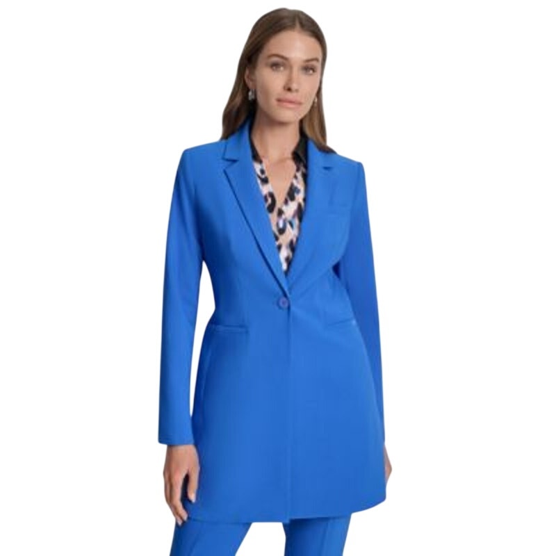 DKNY Women's Notch-Collar One-Button Blazer Jacket in Classic Blue