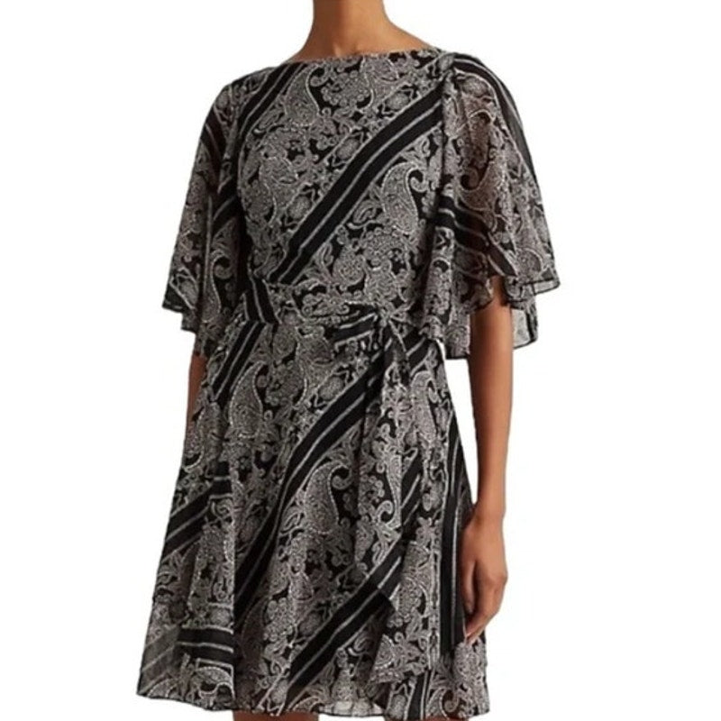 Lauren Ralph Lauren Women's Black & Pink Paisley Print Georgette Dress, Size 4