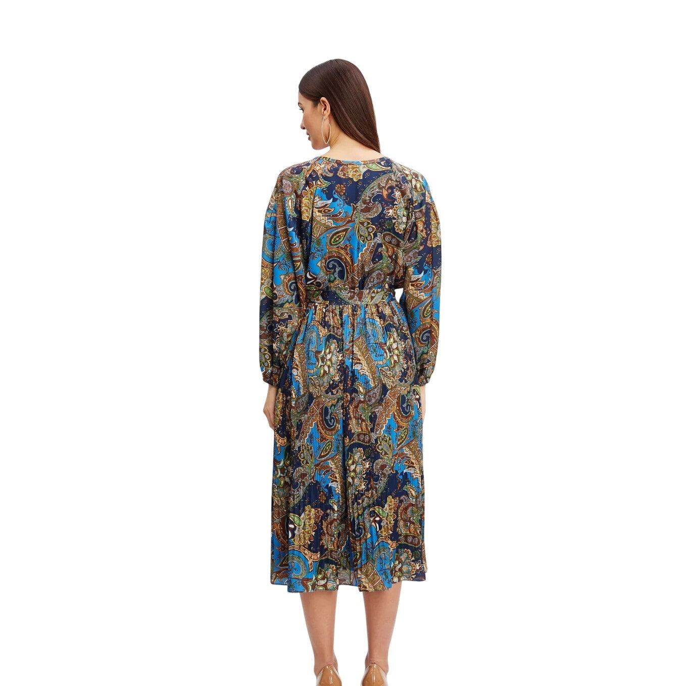 Tahari Women's Printed Long Sleeve Royal Blue Paisley Dress