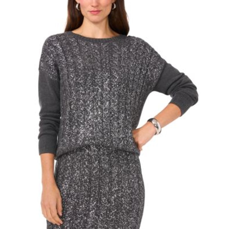 Vince Camuto Women's Cableknit Drop-Sleeve Sweater in Heather Grey