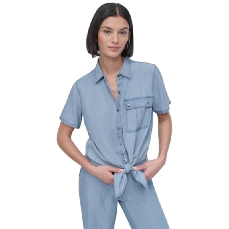 DKNY Women's Short-Sleeve Tie-Front in Light Chambray