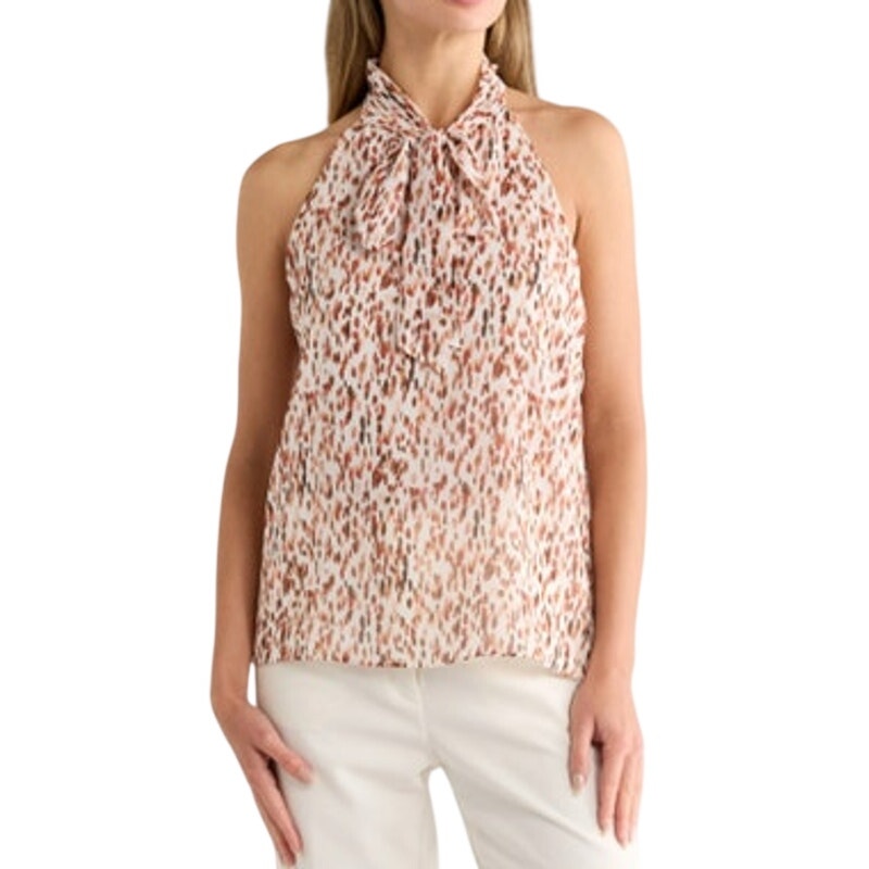 Calvin Klein Women's Sleeveless Halter Tie-Neck Top in Port Cream Print