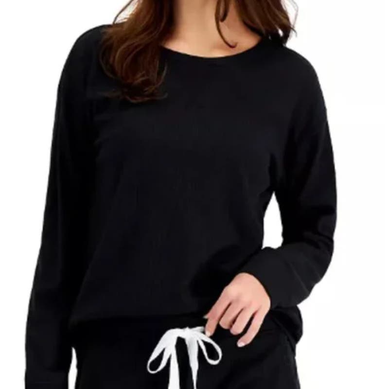 Jenni Women's Deep Black Mini Waffle Knit Pajama Top