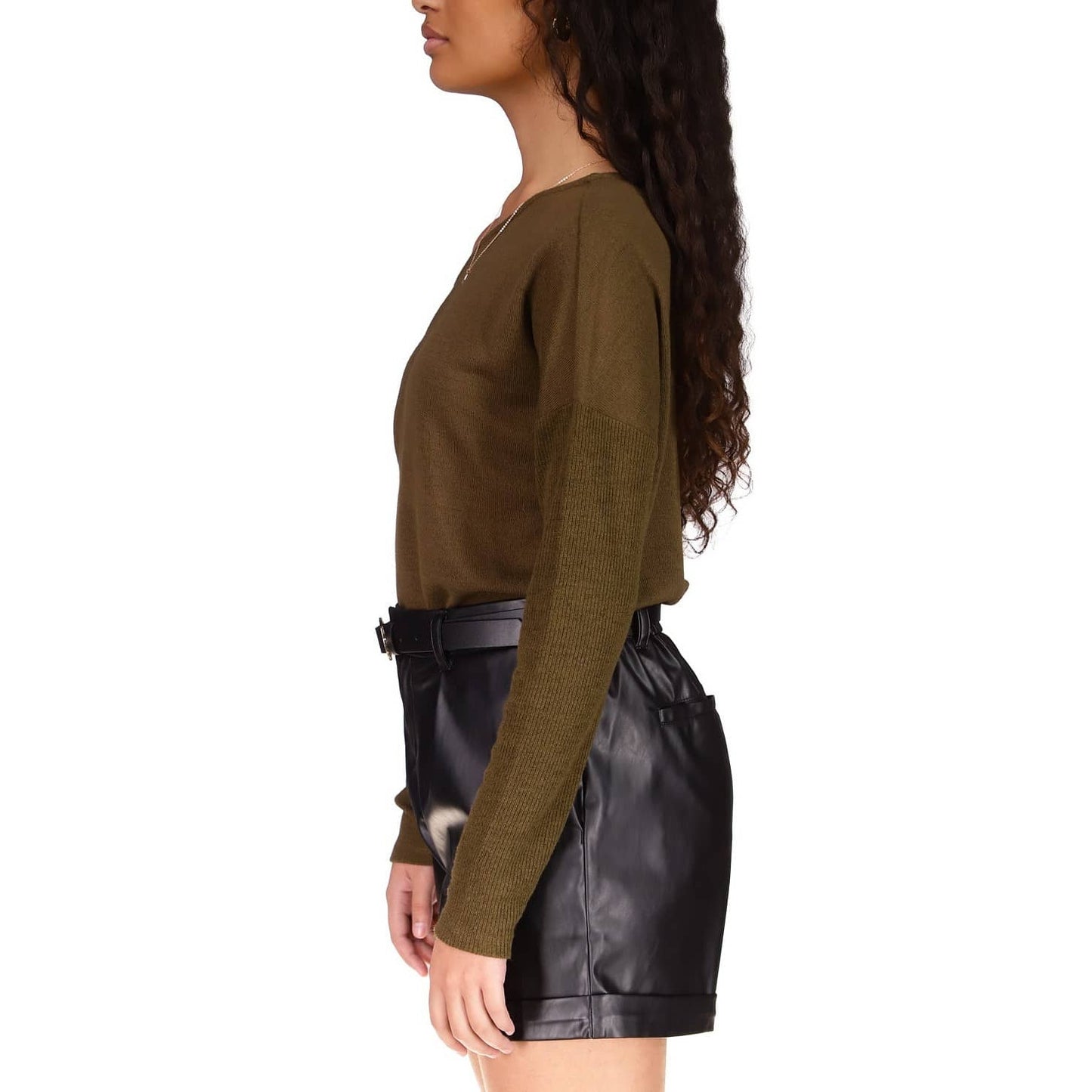 Sanctuary Women’s Green Love Sign Asymmetric Long-Sleeve Top Dark Olive, Large