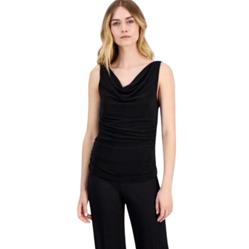 Anne Klein Women's Sleeveless Ruched Draped-Neck in Black