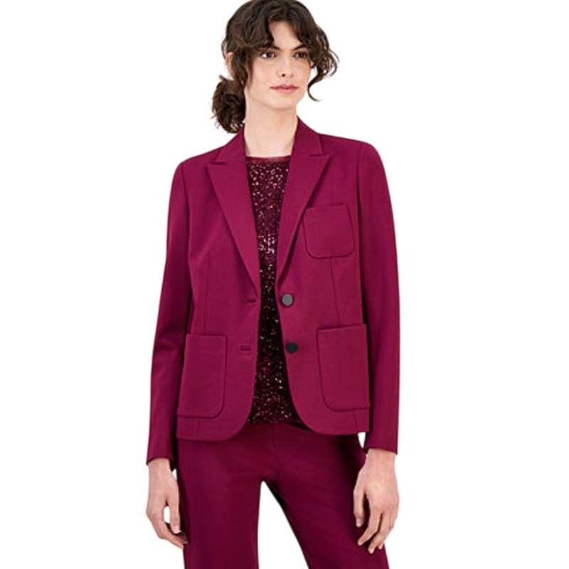 Anne Klein Women's Double-Button Triple-Pocket Blazer Jacket in Chianti Purple