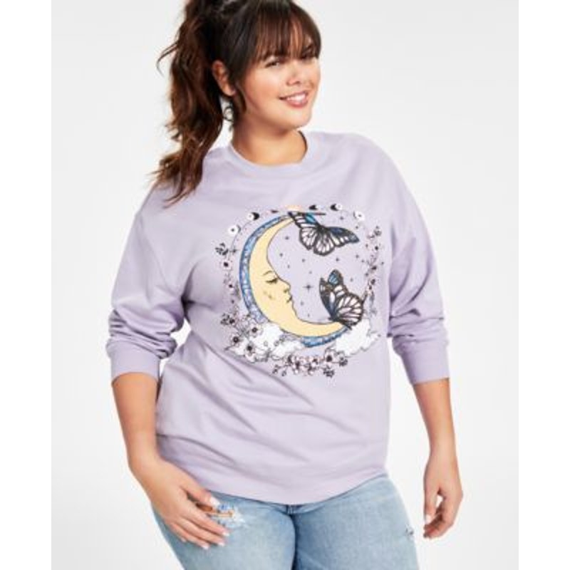 Rebellious One Juniors Trendy Plus Moon Graphic Print Wisteria Purple