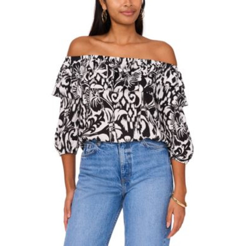 Sam & Jess Women's Printed Tiered-Ruffle Top in Black & White