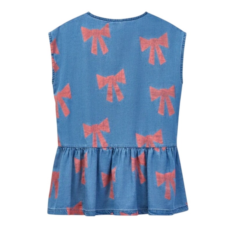 Wynken Girl's Blue & Red Twill Vela Drop Waist Bow Dress, Size 10