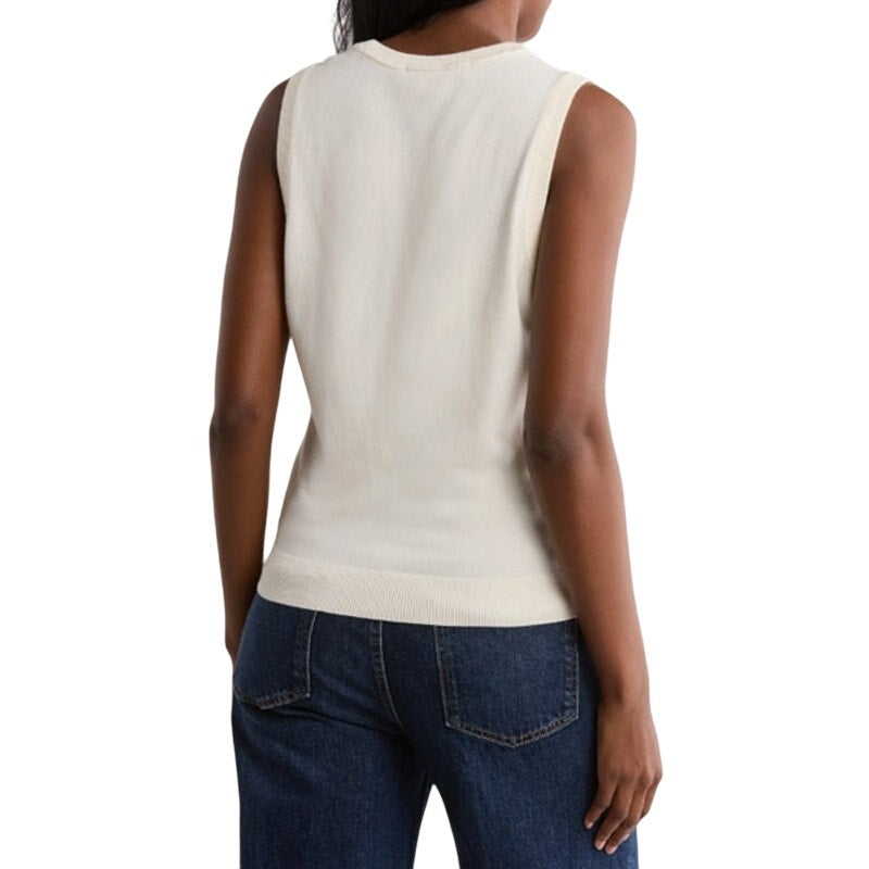 DKNY Women's Mixed-Media Pinstripe Top in Ivory