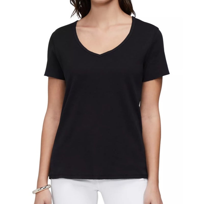 Three Dots Women's Short-Sleeve V-Neck T-Shirt in Black