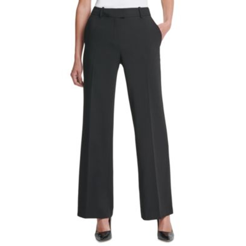 DKNY Women's Solid High-Rise Wide-Leg "Baxter" Dress Pants in Black