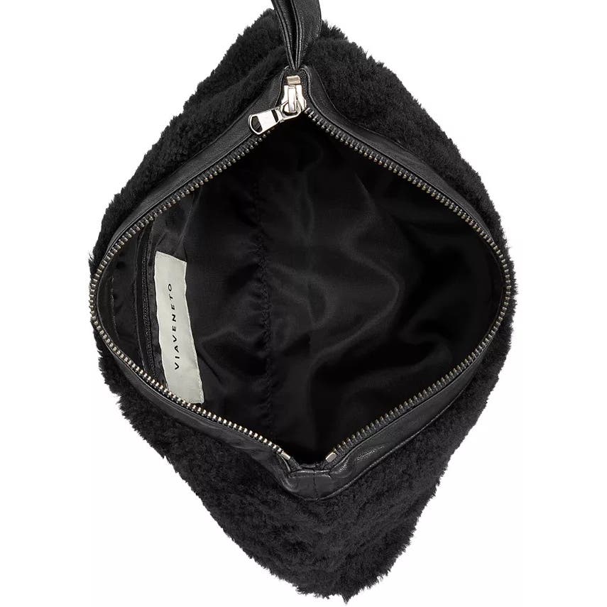 VIAVENETO "Delilah" Curly Shearling Wristlet In Dark Chocolate Brown
