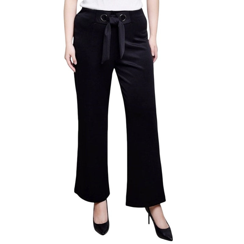 NY Collection Women's Tie-Waist Wide Leg Pull-On Pants in Black
